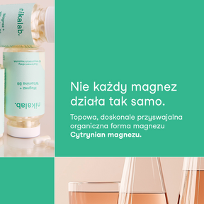 Grafika informacyjna wskazująca na wysoką przyswajalność cytrynianu magnezu jako formy zastosowanej w suplemencie diety Magnez + Witamina B6 w kapsułkach od nikalab.